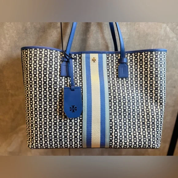 Tory Burch Blue and Cream Women's Tote Bag - Picture 7 of 10